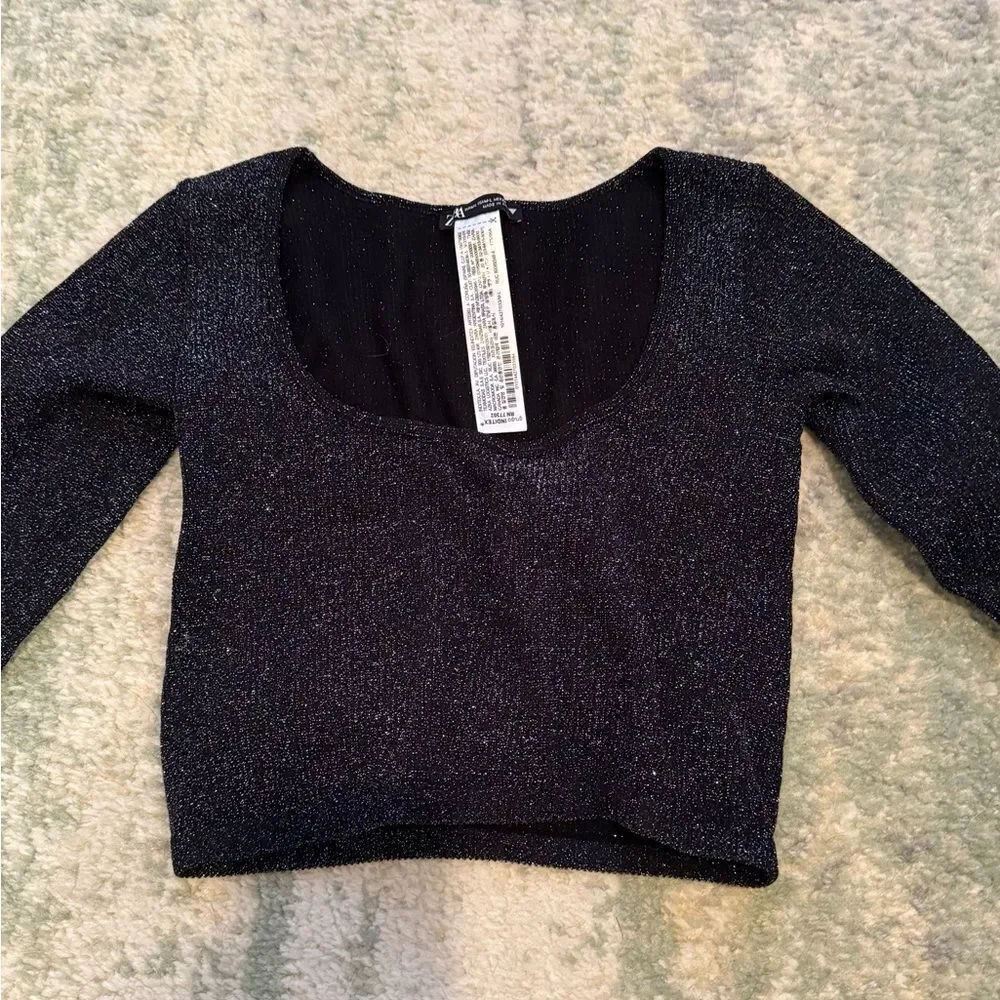 Black Sparkly Long Sleeve Crop Top from Zara